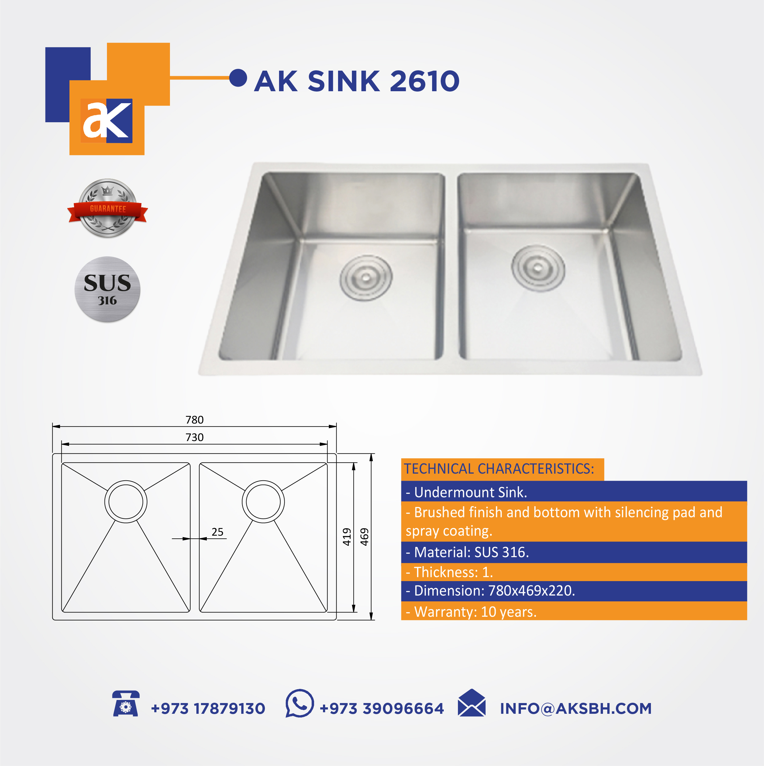 Buy Ak Sink 2610 | Construction Finishes | Qetaat.com